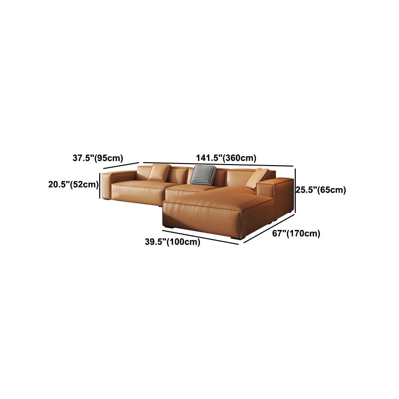 Contemporary Square Arm Sectional Orange Faux Leather Sectional Clearhalo 'furn' 'furn_sectionals' 'Furniture' 'Living Room Furniture' 'Sectionals' 5532948