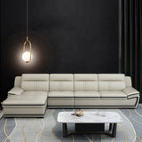 Tufted Pillow Top Arm Sectional Modernism Beige Genuine Leather Sofa&chaise