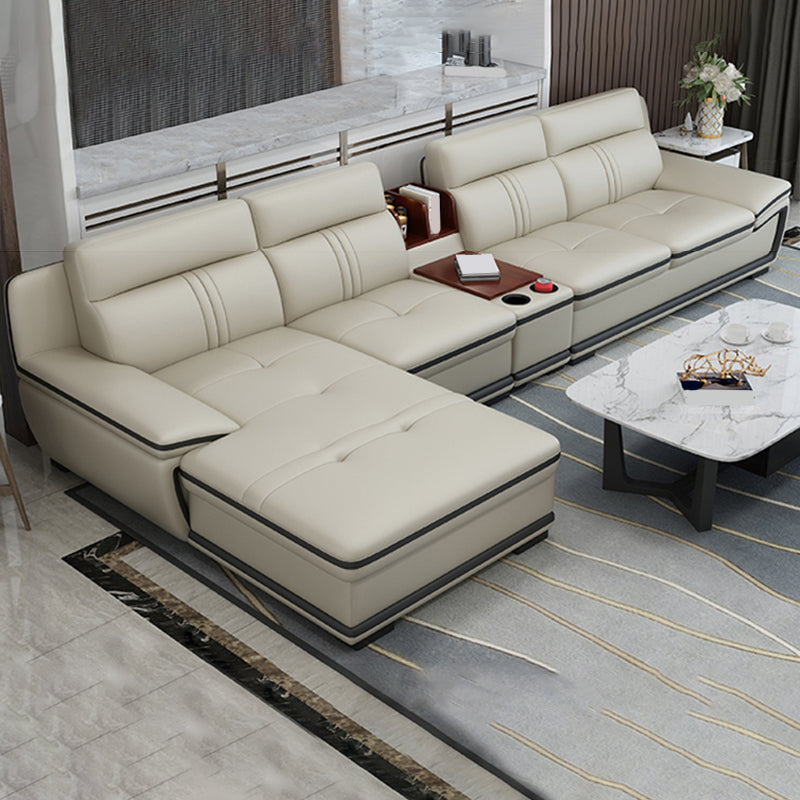 Oreiller tufted top bras sectionnel modernisme beige authentique canapé en cuir et chaise