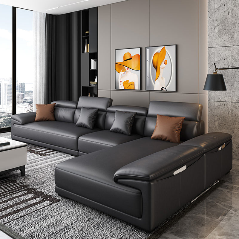 Modern Adjustable Sectional in Black Pillow Top Arm Sectional