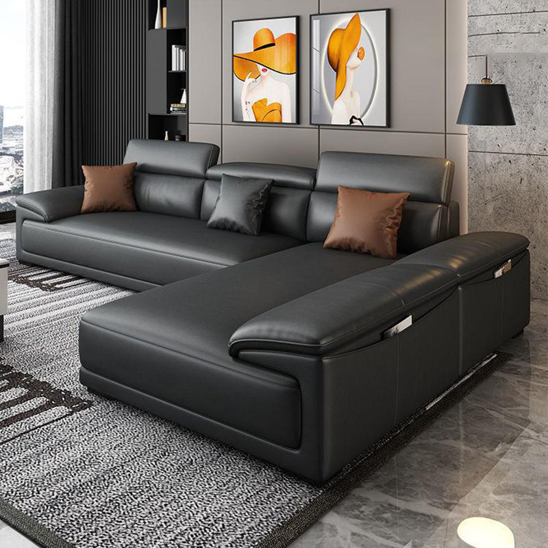 Modern Adjustable Sectional in Black Pillow Top Arm Sectional