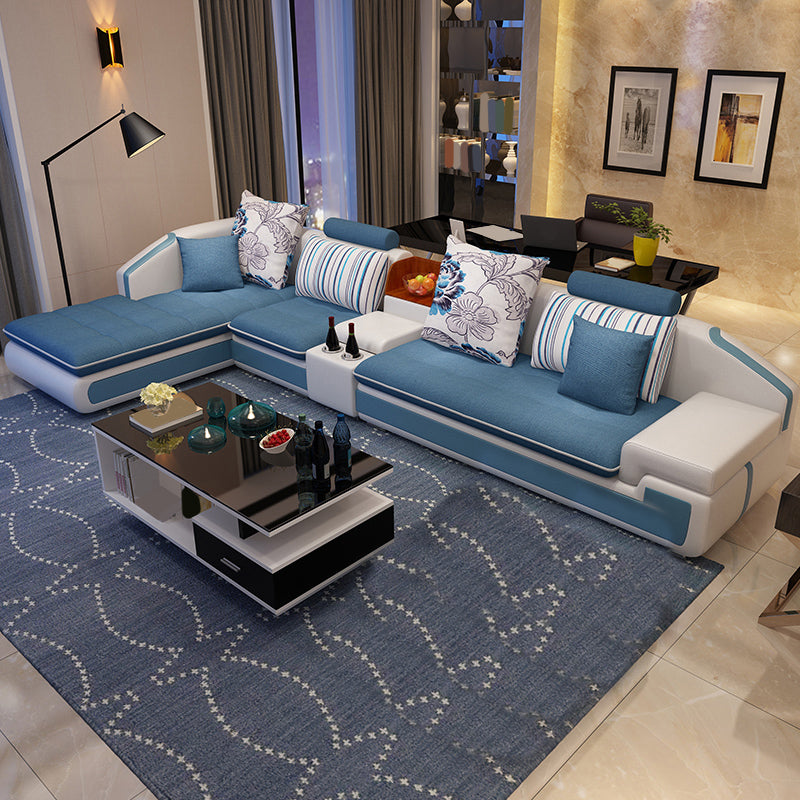 Slipcovered 4-seat Sofa & Chaise 32.28" H Adjustable Sectional