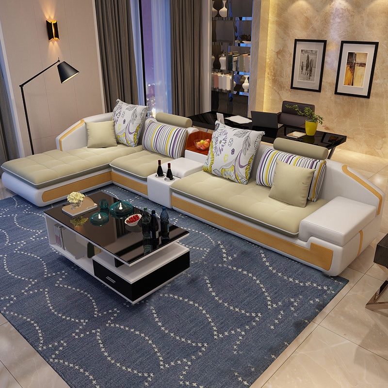 Slipcovered 4-seat Sofa & Chaise 32.28" H Adjustable Sectional