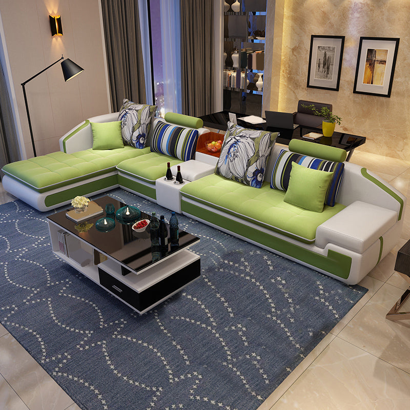 Slipcovered 4-seat Sofa & Chaise 32.28" H Adjustable Sectional