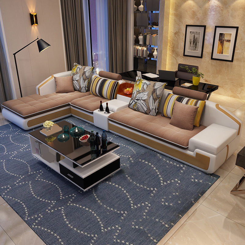 Slipcovered 4-seat Sofa & Chaise 32.28" H Adjustable Sectional