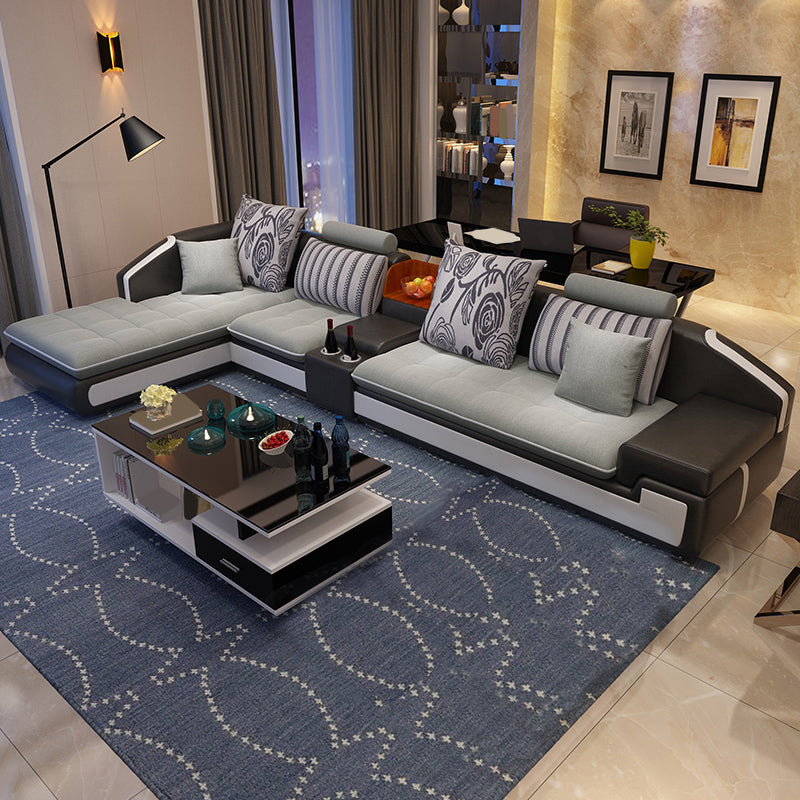 Slipcovered 4-seat Sofa & Chaise 32.28" H Adjustable Sectional