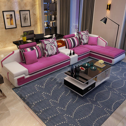 Slipcovered 4-seat Sofa & Chaise 32.28" H Adjustable Sectional