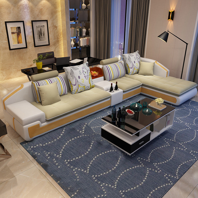 Slipcovered 4-seat Sofa & Chaise 32.28" H Adjustable Sectional