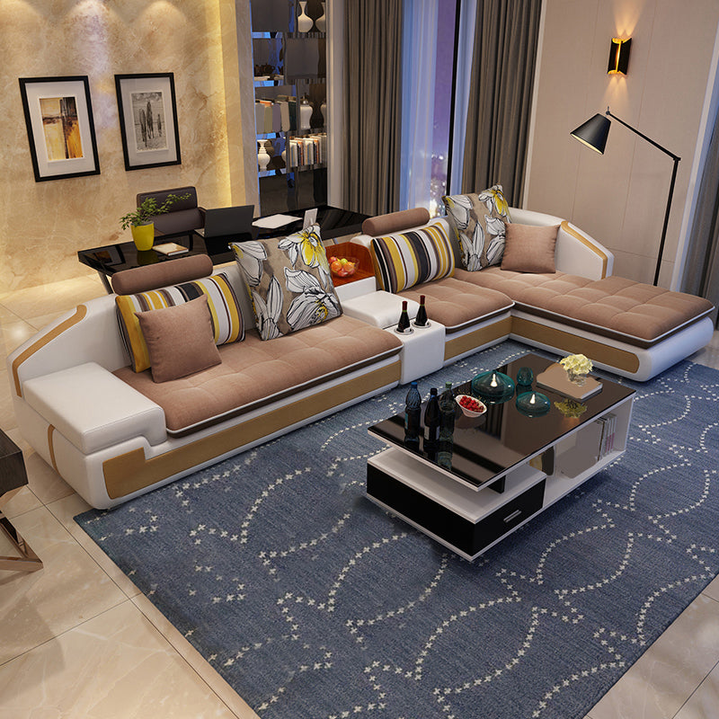 Slipcovered 4-seat Sofa & Chaise 32.28" H Adjustable Sectional