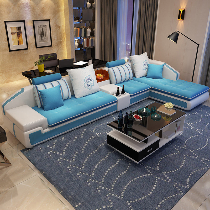 Slipcovered 4-seat Sofa & Chaise 32.28" H Adjustable Sectional