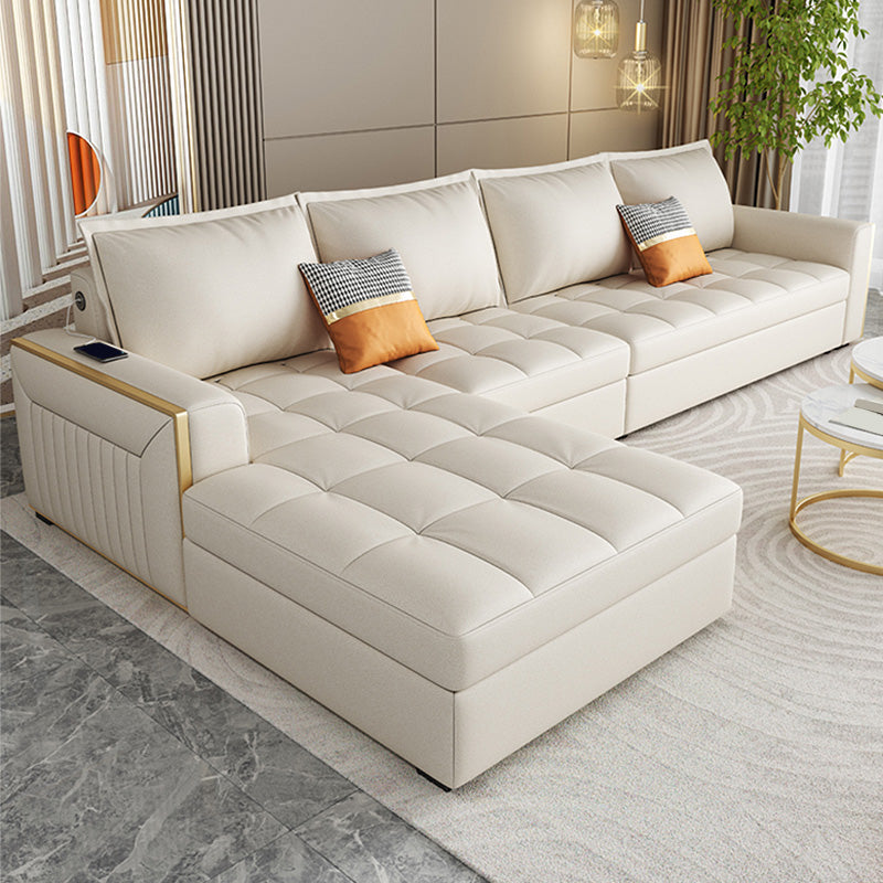 White Modern Sofa Bed with Storage USB Charging Convertible Sectional Clearhalo 'furn' 'furn_sectionals' 'Furniture' 'Living Room Furniture' 'Sectionals' 5533047