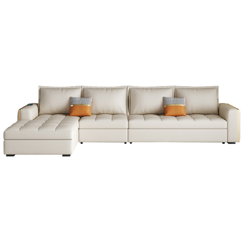White Modern Sofa Bed with Storage USB Charging Convertible Sectional Left Clearhalo 'furn' 'furn_sectionals' 'Furniture' 'Living Room Furniture' 'Sectionals' 5533048