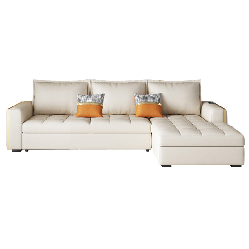 White Modern Sofa Bed with Storage USB Charging Convertible Sectional Right Clearhalo 'furn' 'furn_sectionals' 'Furniture' 'Living Room Furniture' 'Sectionals' 5533051