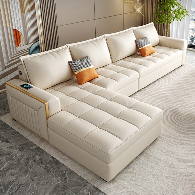 White Modern Sofa Bed with Storage USB Charging Convertible Sectional Clearhalo 'furn' 'furn_sectionals' 'Furniture' 'Living Room Furniture' 'Sectionals' 5533052