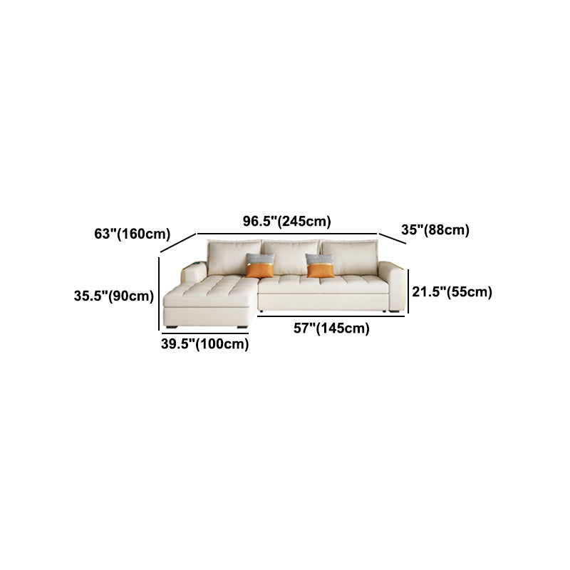 White Modern Sofa Bed with Storage USB Charging Convertible Sectional Clearhalo 'furn' 'furn_sectionals' 'Furniture' 'Living Room Furniture' 'Sectionals' 5533059