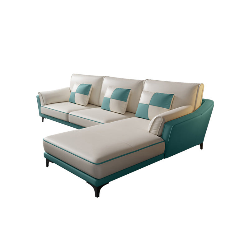 Sloped Arm Sectional Modernism Genuine Leather 3/4-seat Sectional 100"L x 65"W x 31.5"H Right Clearhalo 'furn' 'furn_sectionals' 'Furniture' 'Living Room Furniture' 'Sectionals' 5533070