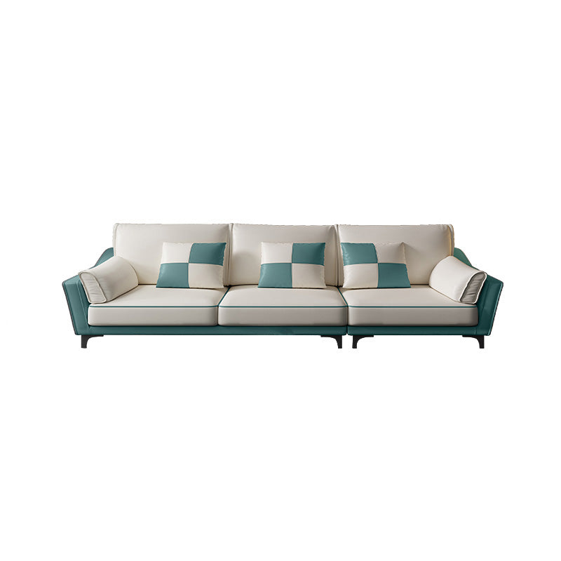 Sloped Arm Sectional Modernism Genuine Leather 3/4-seat Sectional 85"L x 35"W x 31.5"H Horizontal Clearhalo 'furn' 'furn_sectionals' 'Furniture' 'Living Room Furniture' 'Sectionals' 5533071