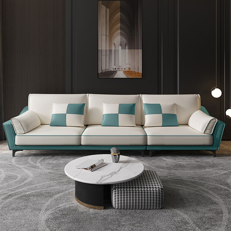 Sloped Arm Sectional Modernism Genuine Leather 3/4-seat Sectional Clearhalo 'furn' 'furn_sectionals' 'Furniture' 'Living Room Furniture' 'Sectionals' 5533072