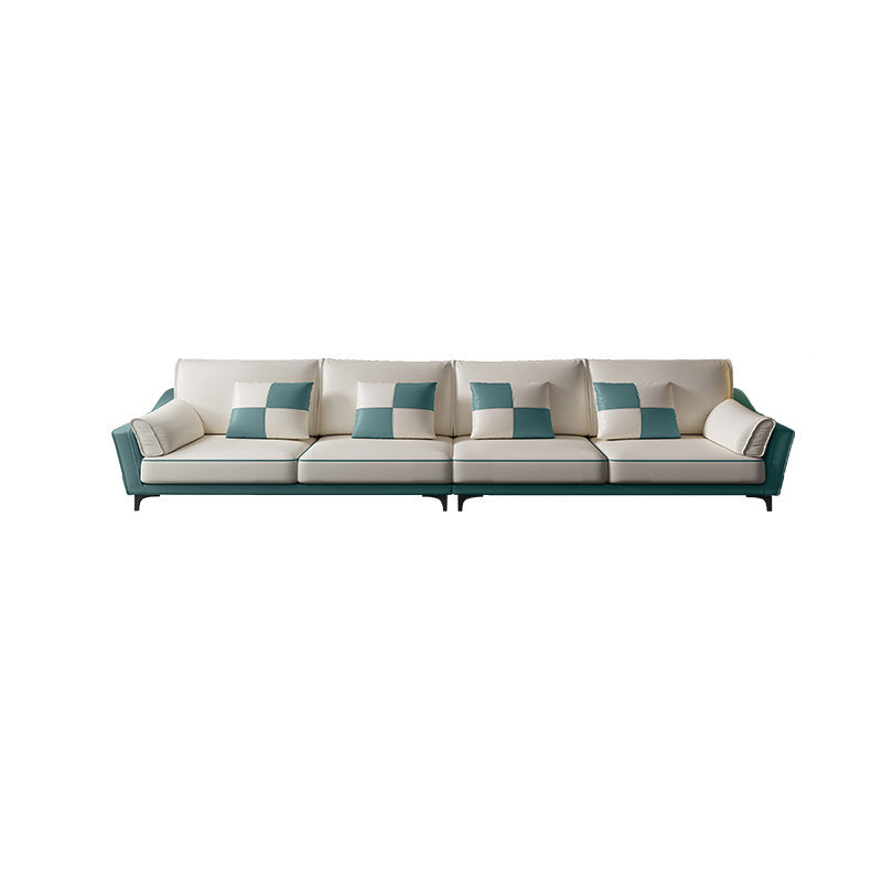 Sloped Arm Sectional Modernism Genuine Leather 3/4-seat Sectional 130"L x 35.5"W x 31.5"H Horizontal Clearhalo 'furn' 'furn_sectionals' 'Furniture' 'Living Room Furniture' 'Sectionals' 5533073