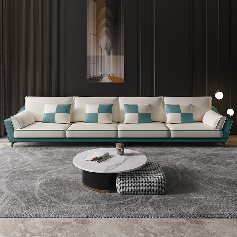 Sloped Arm Sectional Modernism Genuine Leather 3/4-seat Sectional Clearhalo 'furn' 'furn_sectionals' 'Furniture' 'Living Room Furniture' 'Sectionals' 5533074