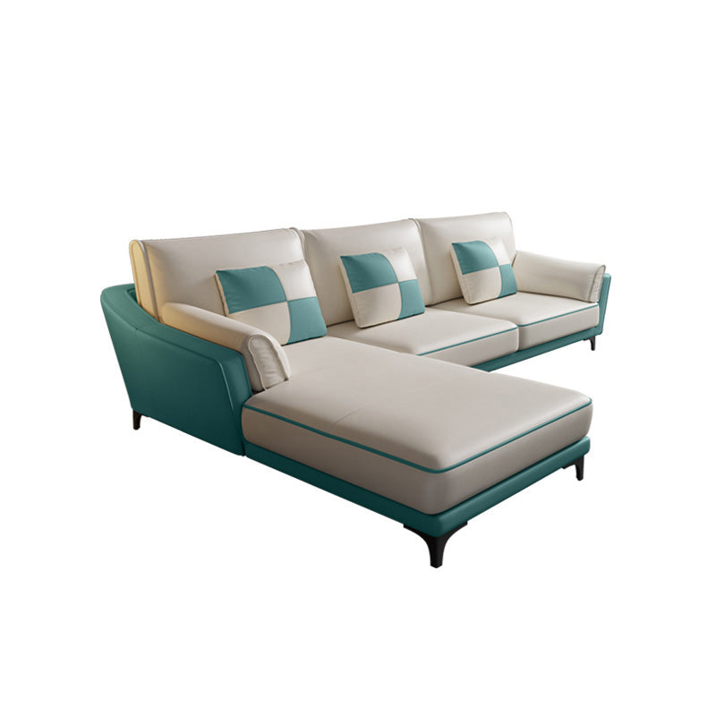 Sloped Arm Sectional Modernism Genuine Leather 3/4-seat Sectional 100"L x 65"W x 31.5"H Left Clearhalo 'furn' 'furn_sectionals' 'Furniture' 'Living Room Furniture' 'Sectionals' 5533075