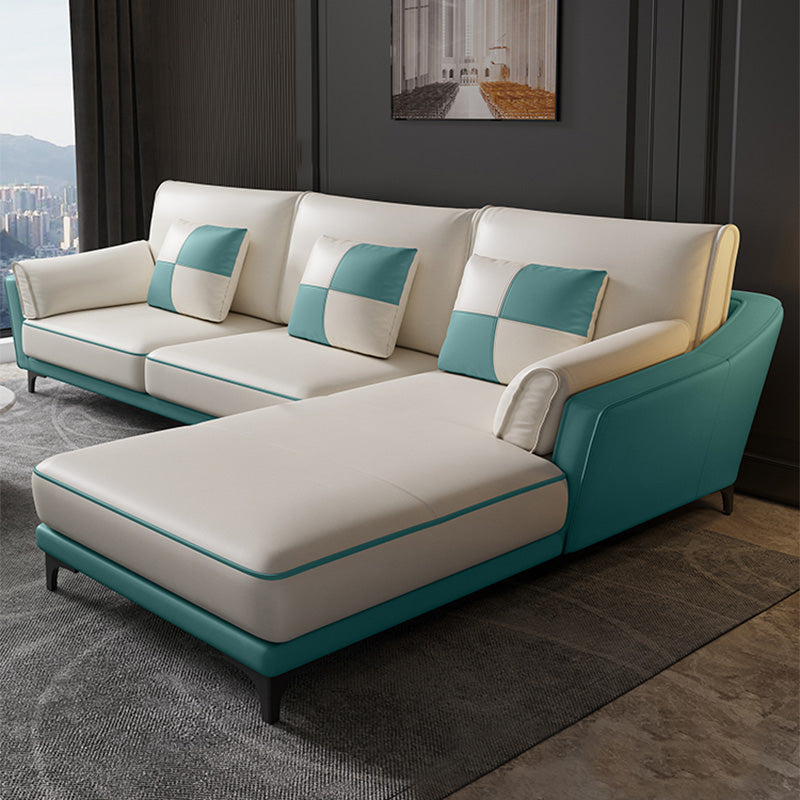 Sloped Arm Sectional Modernism Genuine Leather 3/4-seat Sectional Clearhalo 'furn' 'furn_sectionals' 'Furniture' 'Living Room Furniture' 'Sectionals' 5533076