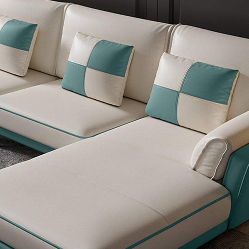 Sloped Arm Sectional Modernism Genuine Leather 3/4-seat Sectional Clearhalo 'furn' 'furn_sectionals' 'Furniture' 'Living Room Furniture' 'Sectionals' 5533081