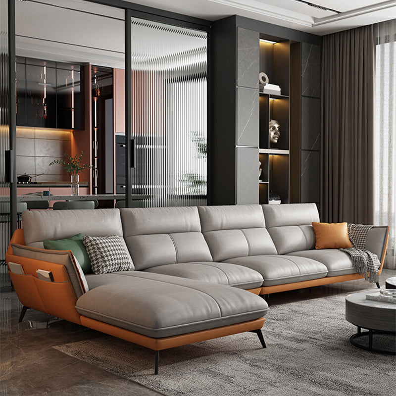 Flared Arm Stain Resistant Sectional Gray Faux Leather with Storage