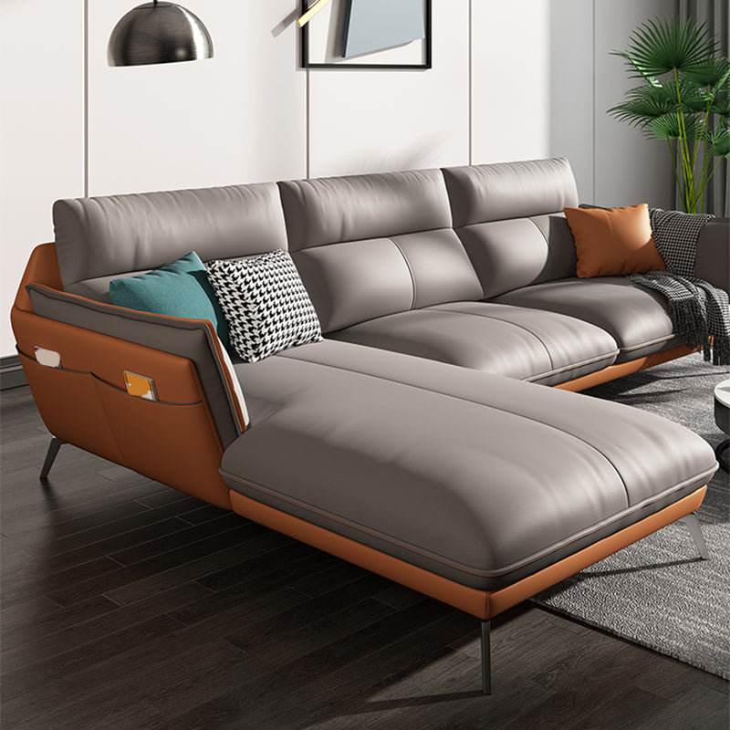 Flared Arm Stain Resistant Sectional Gray Faux Leather with Storage