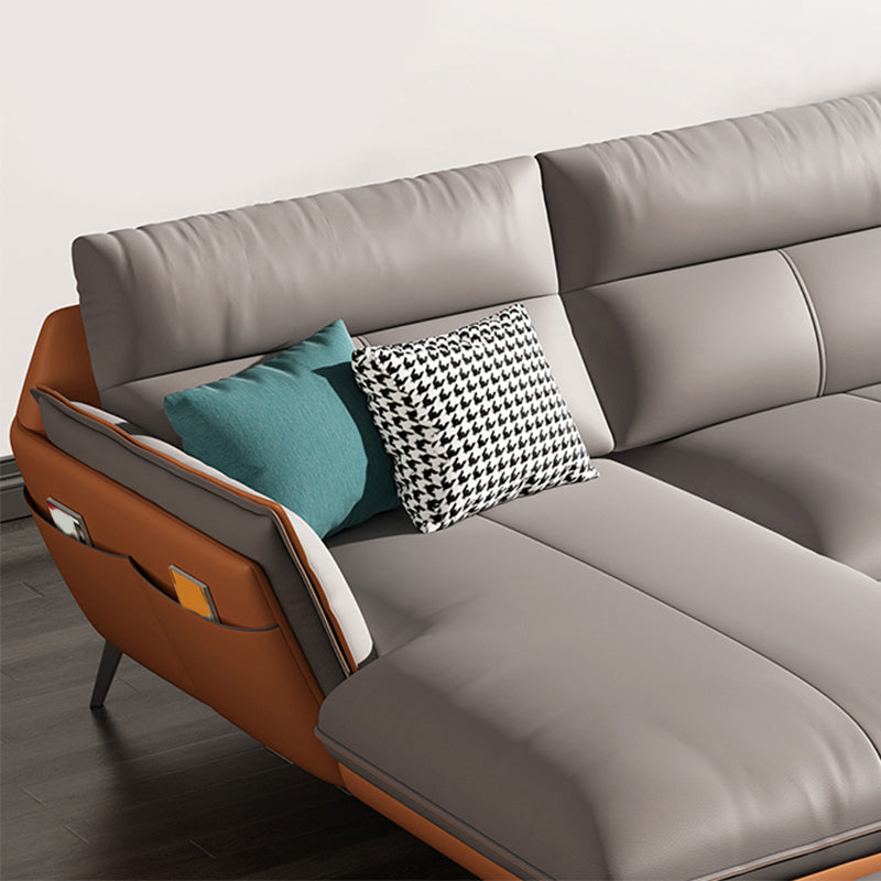 Flared Arm Stain Resistant Sectional Gray Faux Leather with Storage