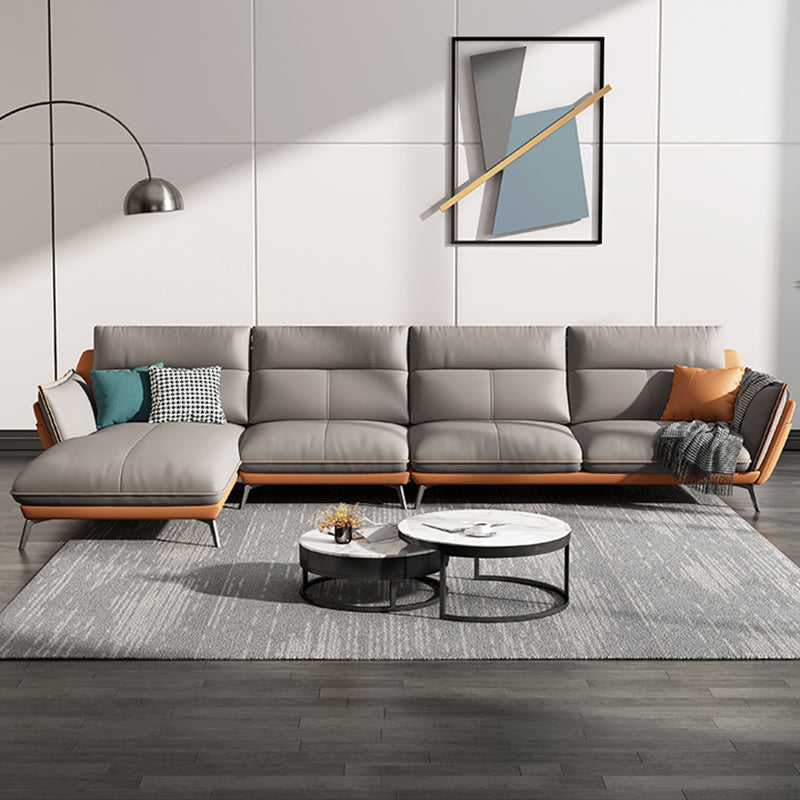 Flared Arm Stain Resistant Sectional Gray Faux Leather with Storage