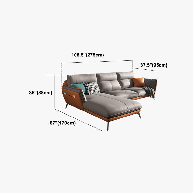 Flared Arm Stain Resistant Sectional Gray Faux Leather with Storage