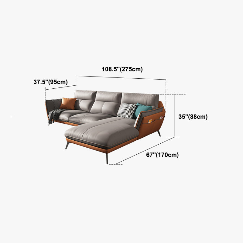 Flared Arm Stain Resistant Sectional Gray Faux Leather with Storage