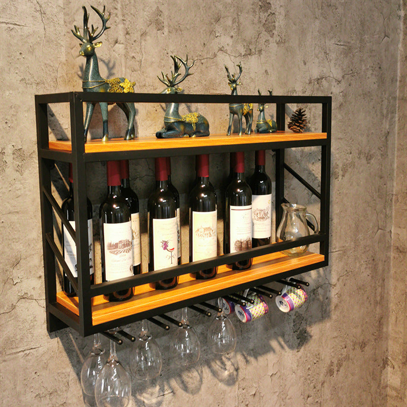 Pastilla de vino montada en la pared de madera y metal 8 "W x 22" H 12 botellas de 9 botellas con estante