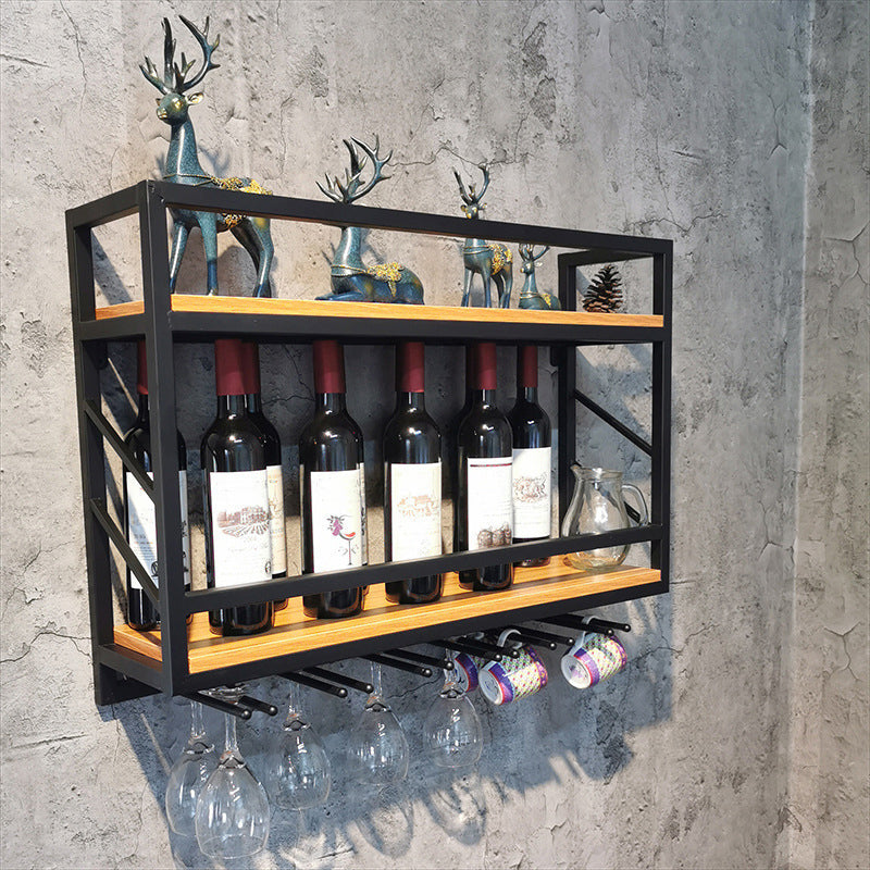 Pastilla de vino montada en la pared de madera y metal 8 "W x 22" H 12 botellas de 9 botellas con estante