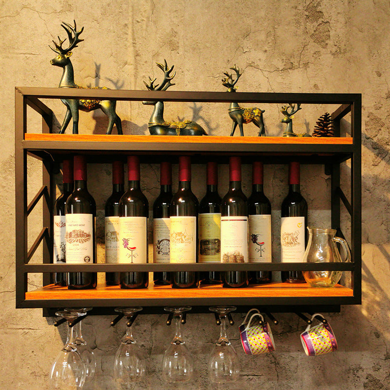 Pastilla de vino montada en la pared de madera y metal 8 "W x 22" H 12 botellas de 9 botellas con estante