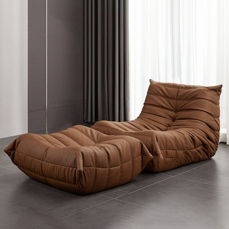 Caterpillar Lazy Sofa Can Lie down and Sleep Bedroom Small Sofa North Leisure Chair Brown PU（Polyurethane） With Ottoman Clearhalo 'Accent Chairs' 'accent_chairs' 'Chairs & Seating' 'furn' 'furn_accent_chairs' 'Furniture' 'Living Room Furniture' 5533408