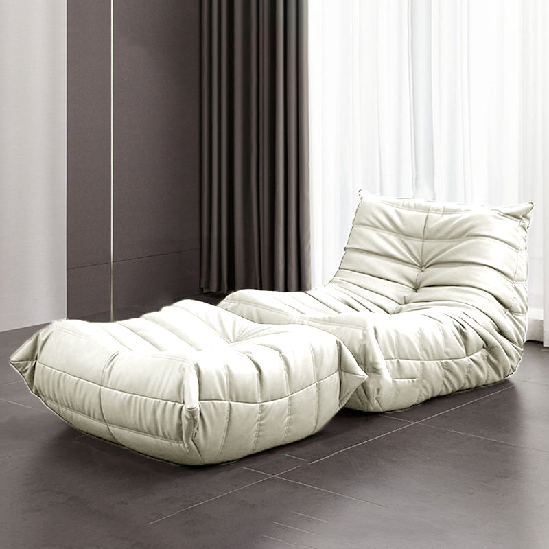 Caterpillar Lazy Sofa Can Lie down and Sleep Bedroom Small Sofa North Leisure Chair Off-White Faux Leather With Ottoman Clearhalo 'Accent Chairs' 'accent_chairs' 'Chairs & Seating' 'furn' 'furn_accent_chairs' 'Furniture' 'Living Room Furniture' 5533414