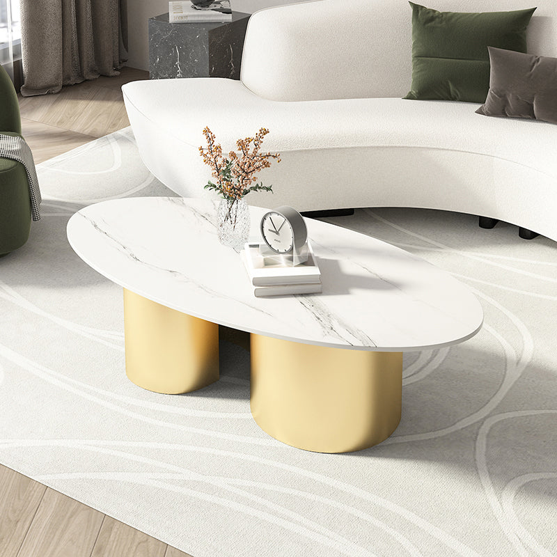 Contemporary Oval Top Coffee Table with Abstract Base Cocktail Table Gold White Clearhalo 'Coffee & Accent Tables' 'Coffee Tables' 'coffee_tables' 'furn' 'furn_coffee_tables' 'Furniture' 'Living Room Furniture' 5533635