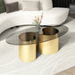 Contemporary Oval Top Coffee Table with Abstract Base Cocktail Table Gold Gray Clearhalo 'Coffee & Accent Tables' 'Coffee Tables' 'coffee_tables' 'furn' 'furn_coffee_tables' 'Furniture' 'Living Room Furniture' 5533643