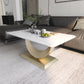 Glam Stone Coffee Table with Steel Pedestal Base and Rectangle Top Gold White Clearhalo 'Coffee & Accent Tables' 'Coffee Tables' 'coffee_tables' 'furn' 'furn_coffee_tables' 'Furniture' 'Living Room Furniture' 5533669
