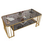 Glam Rectangle Coffee Table with Golden Frame Base and Storage Shelf