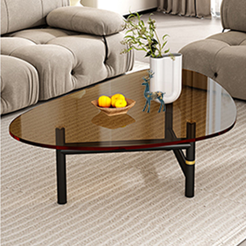 Modern Tempered Glass Top Coffee Table Triangle Coffee Table Tan Black Clearhalo 'Coffee & Accent Tables' 'Coffee Tables' 'coffee_tables' 'furn' 'furn_coffee_tables' 'Furniture' 'Living Room Furniture' 5533726