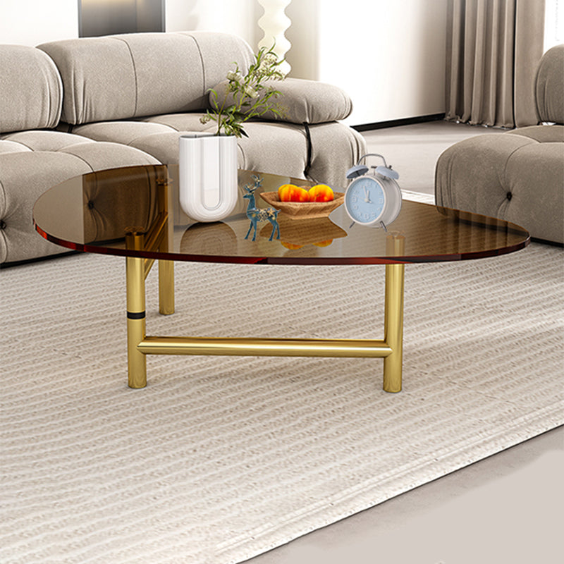 Modern Tempered Glass Top Coffee Table Triangle Coffee Table Tan Gold Clearhalo 'Coffee & Accent Tables' 'Coffee Tables' 'coffee_tables' 'furn' 'furn_coffee_tables' 'Furniture' 'Living Room Furniture' 5533727