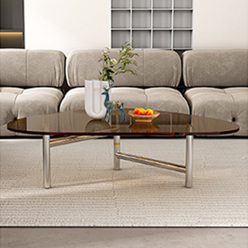 Modern Tempered Glass Top Coffee Table Triangle Coffee Table Tan Silver Clearhalo 'Coffee & Accent Tables' 'Coffee Tables' 'coffee_tables' 'furn' 'furn_coffee_tables' 'Furniture' 'Living Room Furniture' 5533728