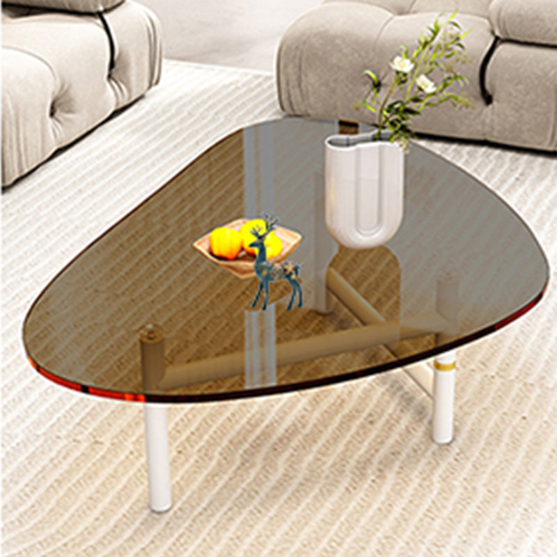 Modern Tempered Glass Top Coffee Table Triangle Coffee Table Tan White Clearhalo 'Coffee & Accent Tables' 'Coffee Tables' 'coffee_tables' 'furn' 'furn_coffee_tables' 'Furniture' 'Living Room Furniture' 5533737