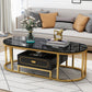 Oval Tempered Glass Frame Base Design Modern Style Coffee Table with Drawers