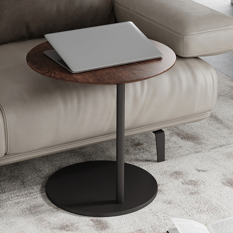 Modern Round Stone Pedestal Sofa Side Accent Table - Dia 19.69" Walnut 1 Clearhalo 'Coffee & Accent Tables' 'End & Side Tables' 'end_side_tables' 'furn' 'furn_end_side_tables' 'Furniture' 'Living Room Furniture' 5533903