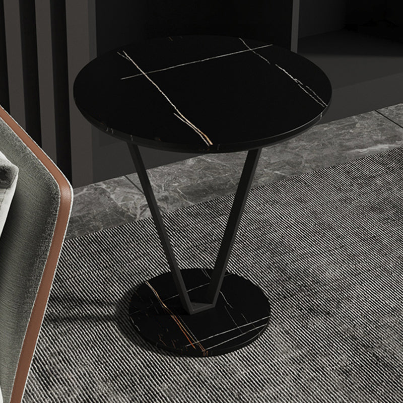 Round Side End Table with Slate Top, Contemporary Frame End Table