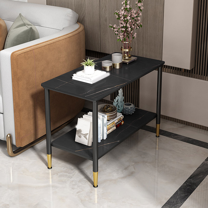 長方形の石4脚サイドテーブル21.65インチの高さのワンシェルフエンドテーブル